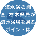 海水浴の調査。栃木県民が海水浴場を選ぶポイントはます。調査データを公表します。調査データを公表します。